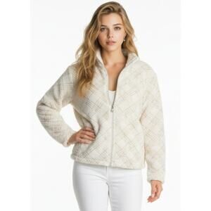 Jason Maxwell Women’s Textured Fleece Jacket Egret Gold Full Zip Mock Neck